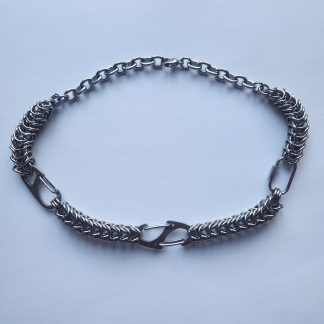 Handmade Chainmaille Necklace made from Stainless Steel Rings, and repurposed carabiner clips
