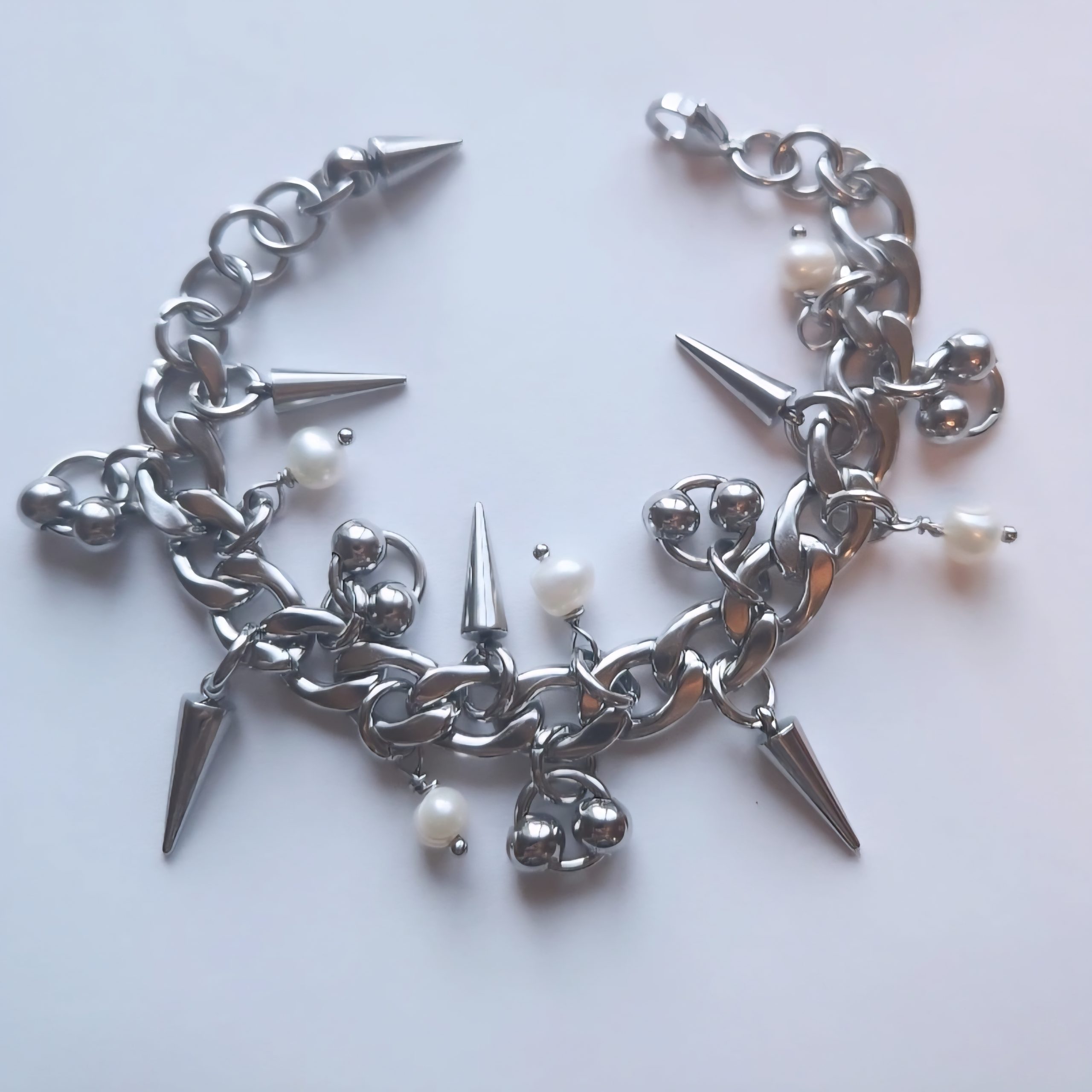 Pearl & Steel Charm Bracelet