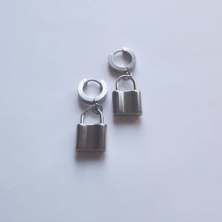 Steel Padlock Hoop Earrings