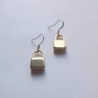 Gold Padlock Dangle Earrings