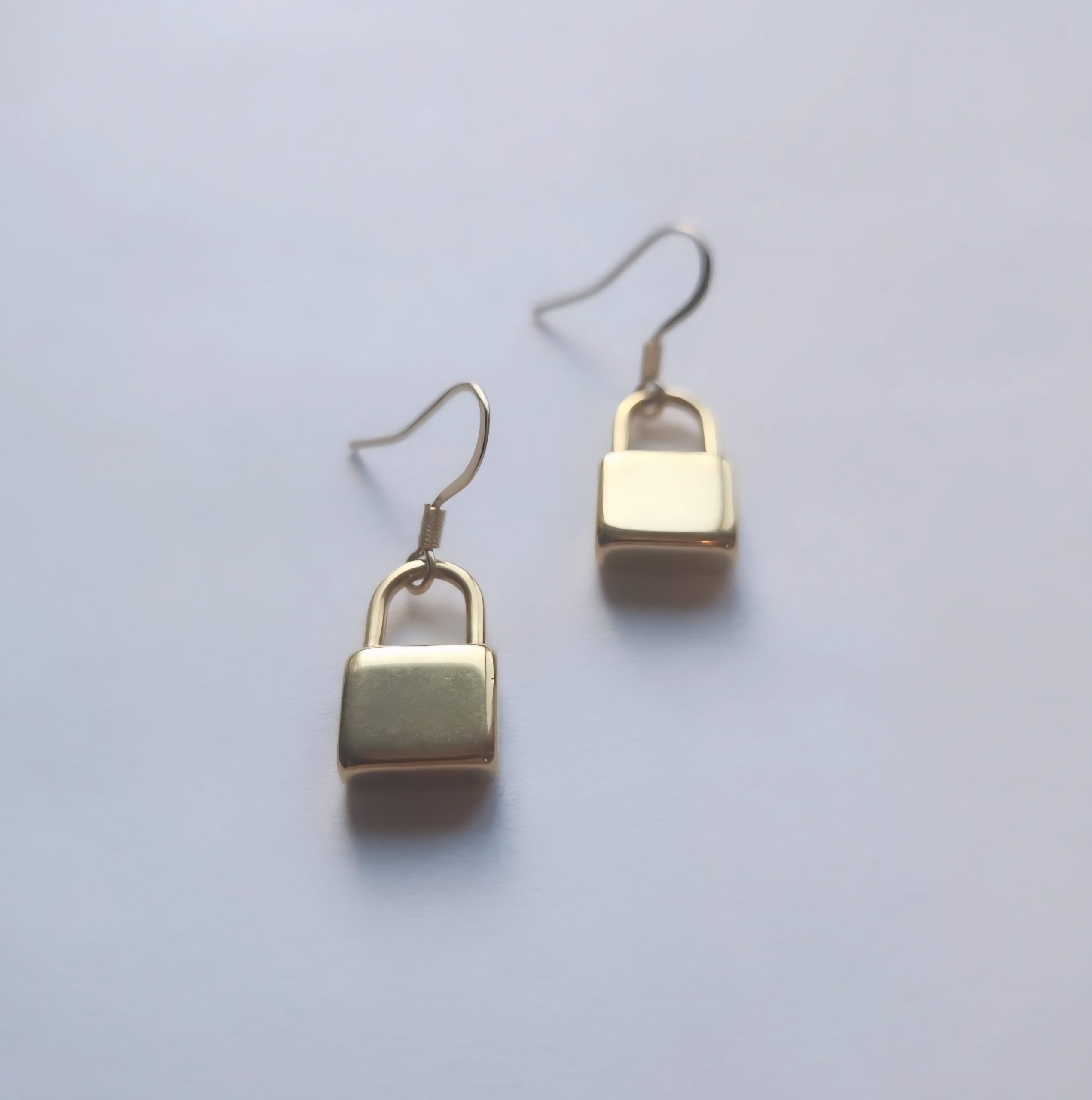 Gold Padlock Dangle Earrings