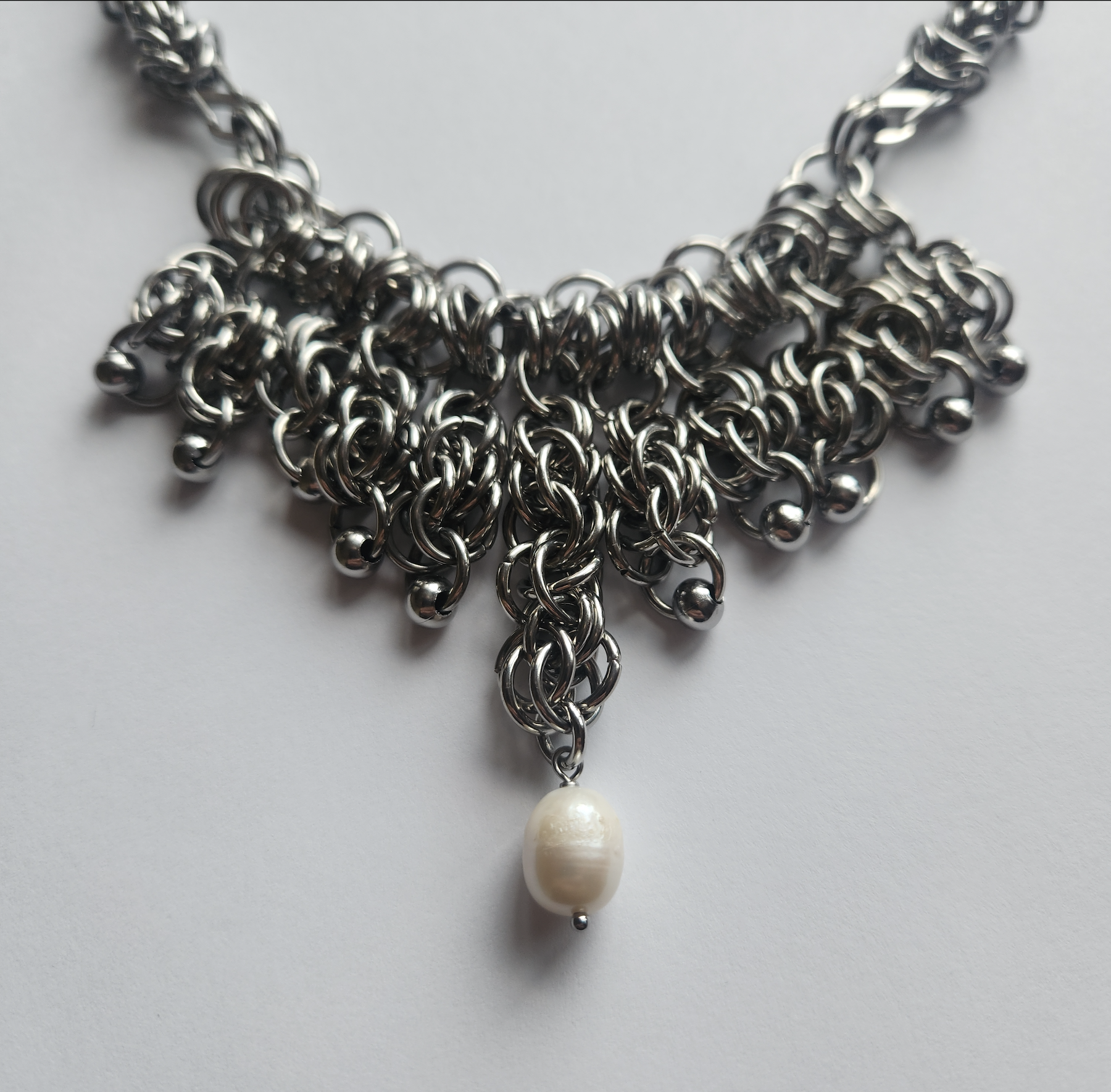 Cascade Pearl Chainmaille Necklace
