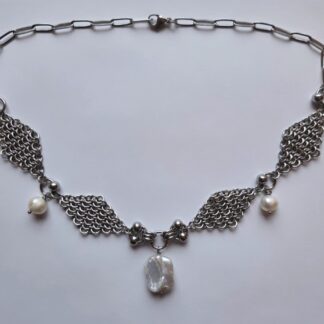 Steel Lattice w/ Pearls Necklace